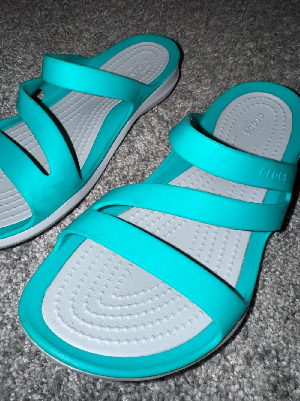 CROCS Teal Triple-Strap Slide Sandals